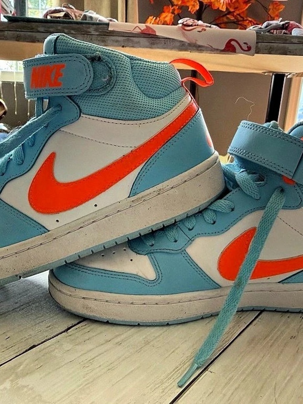 Nike Court Borough Mid 2 GS Aquarius Blue Total Orange High-Top Sneakers Blue &